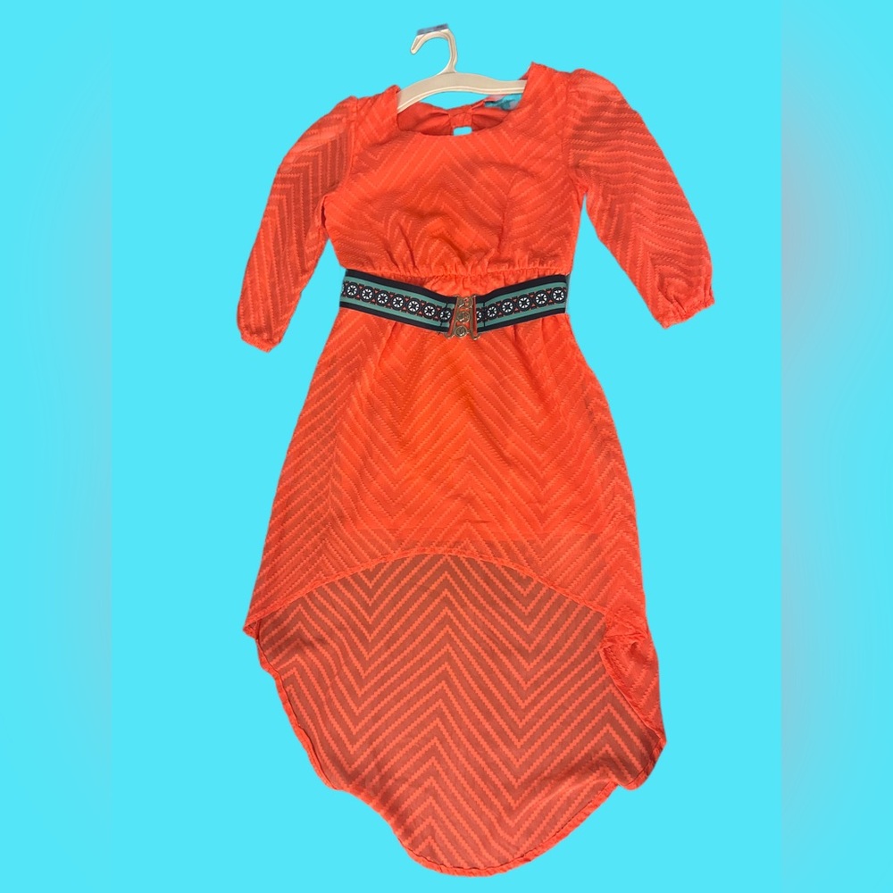Bright orange girls dress with belt